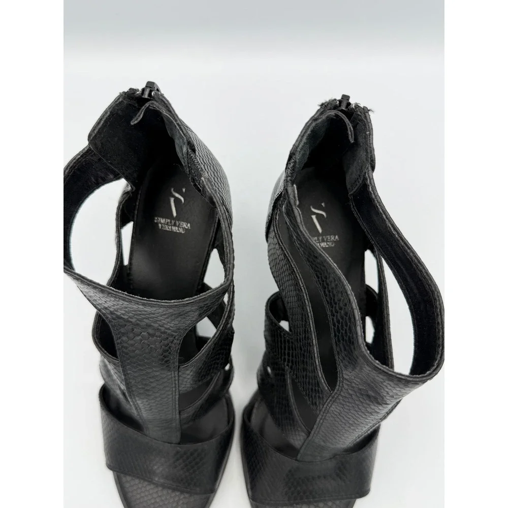 Simply Vera Vera Wang Y2K Style Black Strappy Heels Ankle Sandals Women's 10